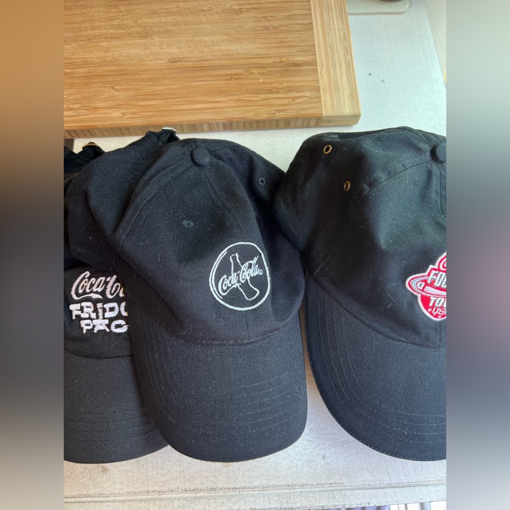 Coca Cola Coke Black Hat Cap Black Adjustable Snapback Embroidered Set of 3
